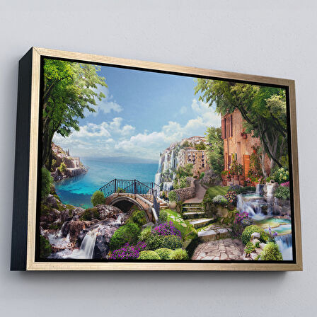 Kahverengi Çerçeveli Eski İtalyan Evleri Yağlıboya Görünüm Dekoratif Kanvas Duvar Tablosu