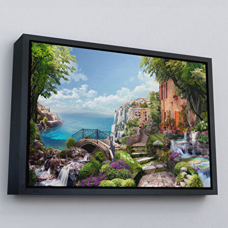 Kahverengi Çerçeveli Eski İtalyan Evleri Yağlıboya Görünüm Dekoratif Kanvas Duvar Tablosu