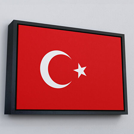 Beyaz Çerçeveli Türk Bayrağı Dekoratif Kanvas Duvar Tablosu