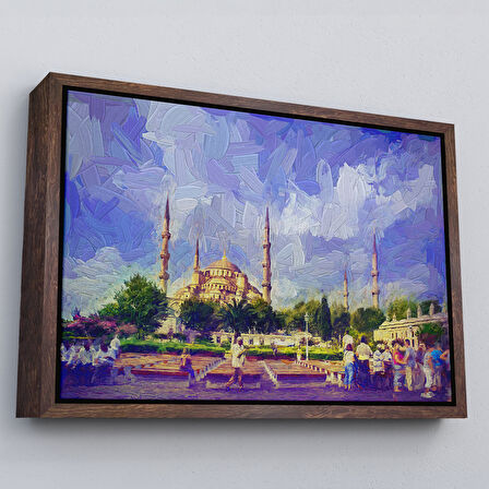 Kahverengi Çerçeveli Sultan Ahmet Camii Yağlıboya Görünüm Dekoratif Kanvas Duvar Tablosu