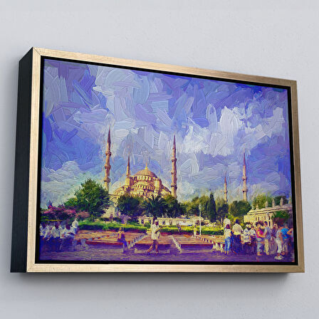 Kahverengi Çerçeveli Sultan Ahmet Camii Yağlıboya Görünüm Dekoratif Kanvas Duvar Tablosu