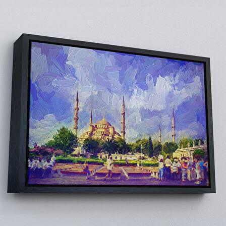 Kahverengi Çerçeveli Sultan Ahmet Camii Yağlıboya Görünüm Dekoratif Kanvas Duvar Tablosu