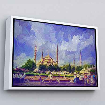 Kahverengi Çerçeveli Sultan Ahmet Camii Yağlıboya Görünüm Dekoratif Kanvas Duvar Tablosu