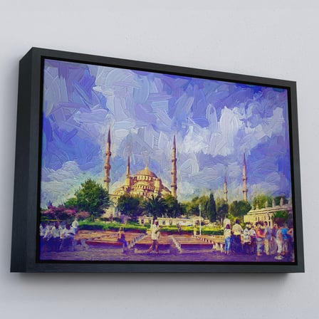 Beyaz Çerçeveli Sultan Ahmet Camii Yağlıboya Görünüm Dekoratif Kanvas Duvar Tablosu