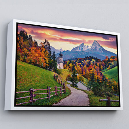 Siyah Çerçeveli Hochkalter Dağı Maria Gern Kilisesi Ve Alpler Dekoratif Tablo