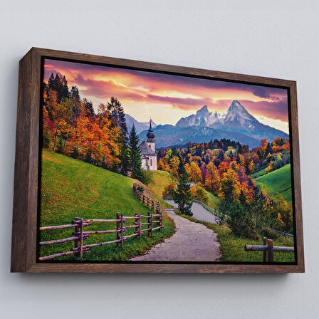 Siyah Çerçeveli Hochkalter Dağı Maria Gern Kilisesi Ve Alpler Dekoratif Tablo