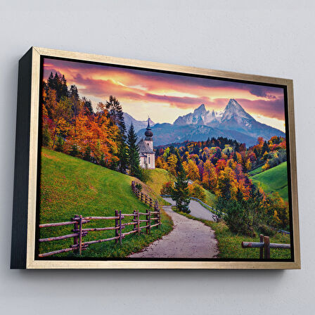 Siyah Çerçeveli Hochkalter Dağı Maria Gern Kilisesi Ve Alpler Dekoratif Tablo