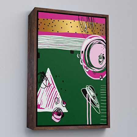 Altın Çerçeveli Renkli Soyut Geometrik Şekiller Tablosu