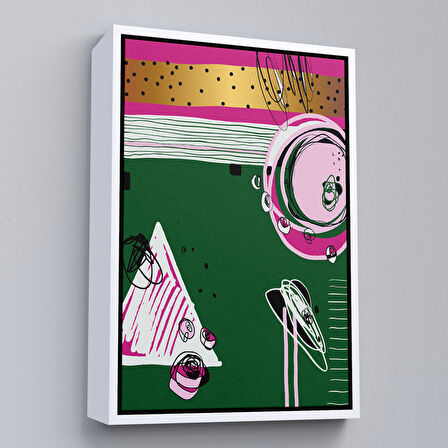 Beyaz Çerçeveli Renkli Soyut Geometrik Şekiller Tablosu