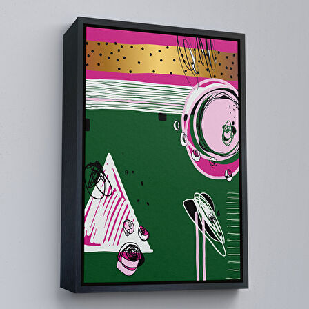 Beyaz Çerçeveli Renkli Soyut Geometrik Şekiller Tablosu