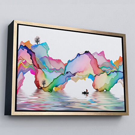 Altın Çerçeveli Soyut Mürekkep Sanatı Dekoratif Kanvas Duvar Tablosu