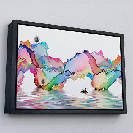 Altın Çerçeveli Soyut Mürekkep Sanatı Dekoratif Kanvas Duvar Tablosu