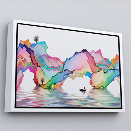 Altın Çerçeveli Soyut Mürekkep Sanatı Dekoratif Kanvas Duvar Tablosu