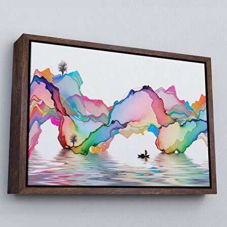 Altın Çerçeveli Soyut Mürekkep Sanatı Dekoratif Kanvas Duvar Tablosu