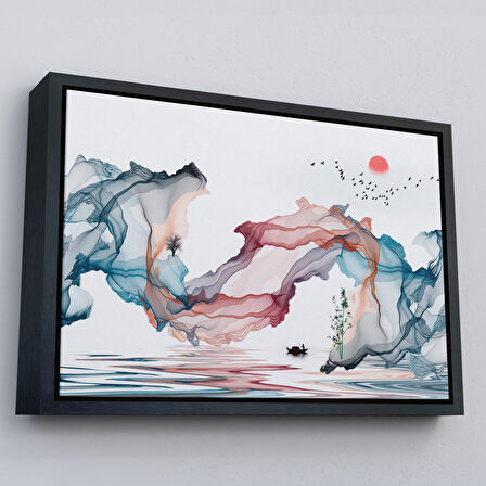 Siyah Çerçeveli Soyut Mürekkep Sanatı Dekoratif Kanvas Duvar Tablosu