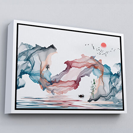 Siyah Çerçeveli Soyut Mürekkep Sanatı Dekoratif Kanvas Duvar Tablosu