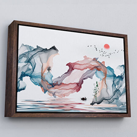 Siyah Çerçeveli Soyut Mürekkep Sanatı Dekoratif Kanvas Duvar Tablosu