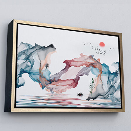 Siyah Çerçeveli Soyut Mürekkep Sanatı Dekoratif Kanvas Duvar Tablosu