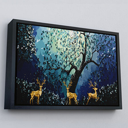 Altın Çerçeveli Modern Soyut Tarzda Altın Geyikler Dekoratif Tablo