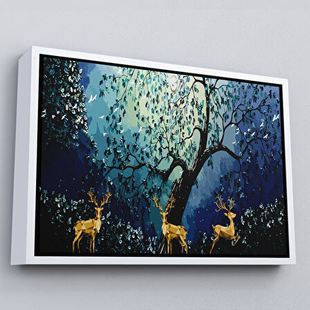 Altın Çerçeveli Modern Soyut Tarzda Altın Geyikler Dekoratif Tablo