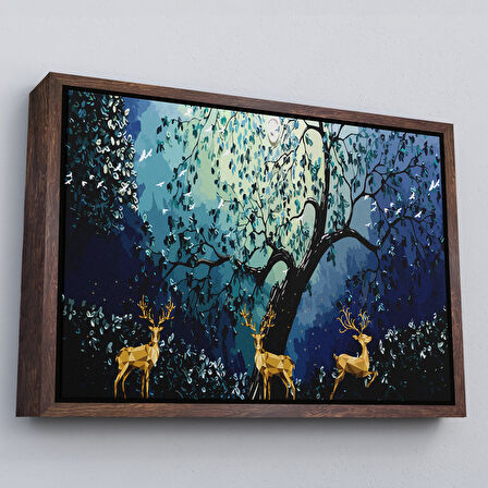 Altın Çerçeveli Modern Soyut Tarzda Altın Geyikler Dekoratif Tablo