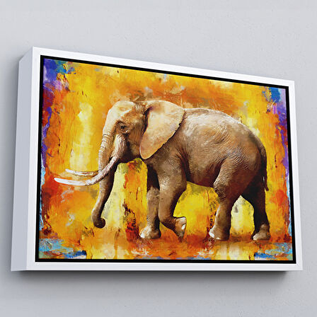 Altın Çerçeveli Modern Sanat Tarzı Yürüyen Fil Yağlıboya Görünüm Kanvas Duvar Tablosu