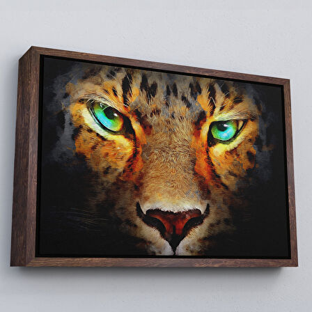 Beyaz Çerçeveli Gerçekçi Çita Gözleri Yağlıboya Görünüm Kanvas Duvar Tablosu