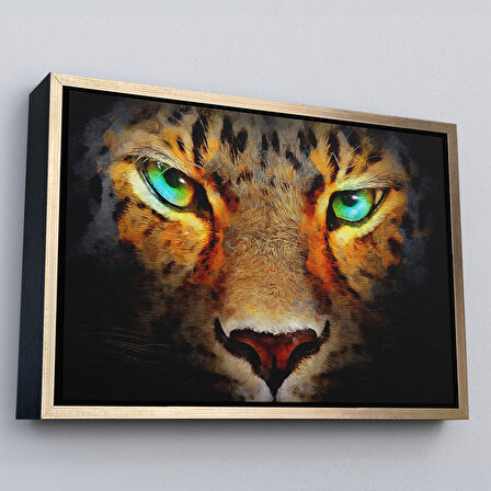 Beyaz Çerçeveli Gerçekçi Çita Gözleri Yağlıboya Görünüm Kanvas Duvar Tablosu
