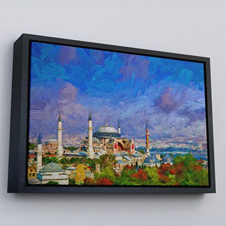 Altın Çerçeveli Ayasofya Camii Yağlıboya Görünüm Kanvas Duvar Tablosu