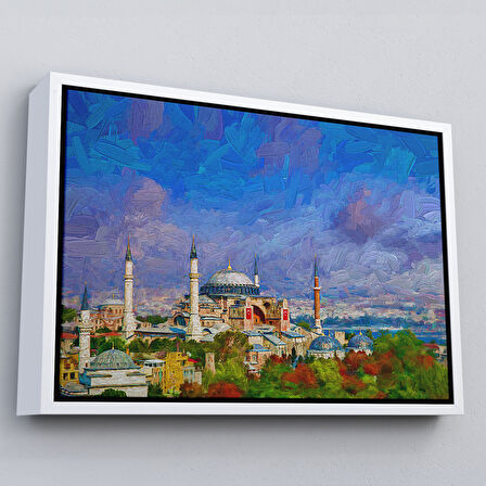 Beyaz Çerçeveli Ayasofya Camii Yağlıboya Görünüm Kanvas Duvar Tablosu