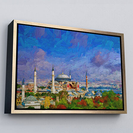 Kahverengi Çerçeveli Ayasofya Camii Yağlıboya Görünüm Kanvas Duvar Tablosu