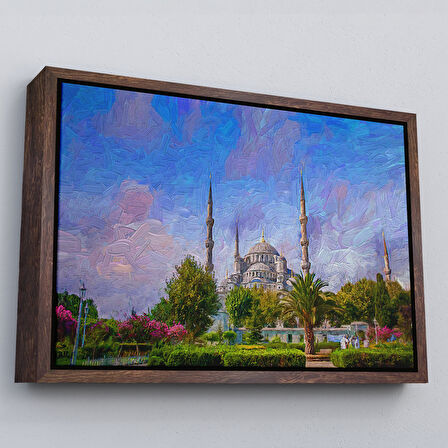 Kahverengi Çerçeveli Sultan Ahmet Camii Yağlıboya Görünüm Kanvas Duvar Tablosu