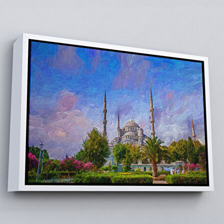 Kahverengi Çerçeveli Sultan Ahmet Camii Yağlıboya Görünüm Kanvas Duvar Tablosu