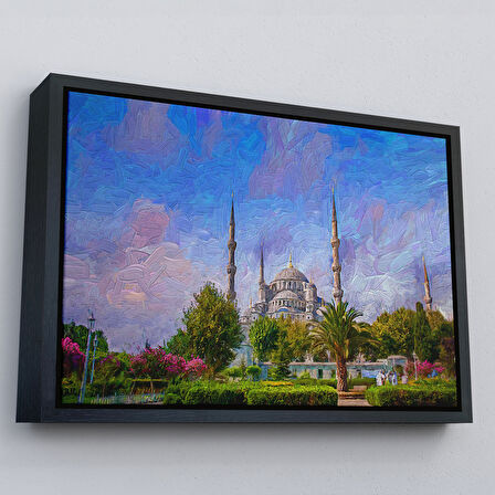 Altın Çerçeveli Sultan Ahmet Camii Yağlıboya Görünüm Kanvas Duvar Tablosu