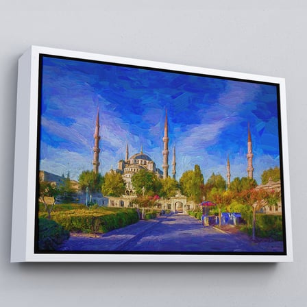 Beyaz Çerçeveli Sultan Ahmet Camii Yağlıboya Görünüm Kanvas Tablo