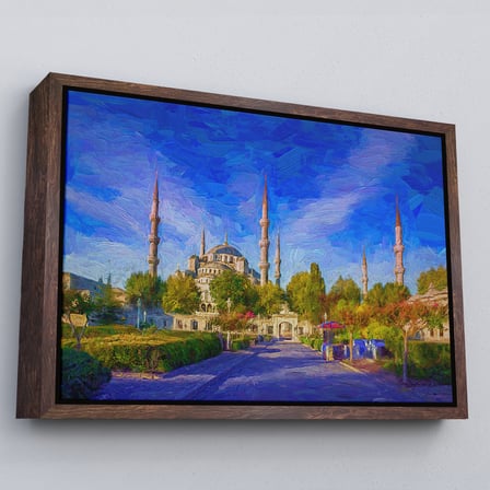 Beyaz Çerçeveli Sultan Ahmet Camii Yağlıboya Görünüm Kanvas Tablo