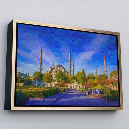 Beyaz Çerçeveli Sultan Ahmet Camii Yağlıboya Görünüm Kanvas Tablo