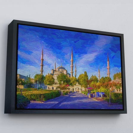 Beyaz Çerçeveli Sultan Ahmet Camii Yağlıboya Görünüm Kanvas Tablo