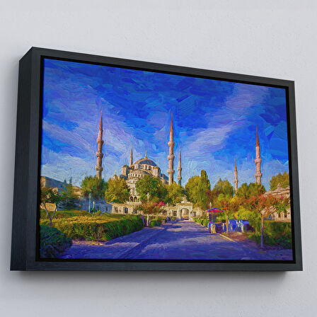 Siyah Çerçeveli Sultan Ahmet Camii Yağlıboya Görünüm Kanvas Tablo