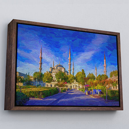 Siyah Çerçeveli Sultan Ahmet Camii Yağlıboya Görünüm Kanvas Tablo