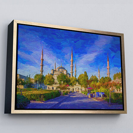 Siyah Çerçeveli Sultan Ahmet Camii Yağlıboya Görünüm Kanvas Tablo