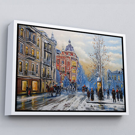 Altın Çerçeveli Ukrayna Kiev Eski Sokak Manzarası Dekoratif Duvar Tablosu