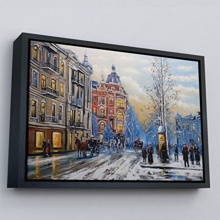 Kahverengi Çerçeveli Ukrayna Kiev Eski Sokak Manzarası Dekoratif Duvar Tablosu