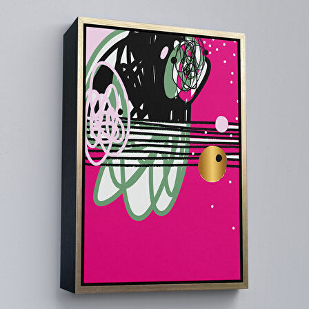 Kahverengi Çerçeveli Renkli Soyut Geometrik Şekiller Tablosu