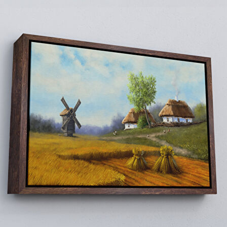 Siyah Çerçeveli Ukrayna Köy Manzarası Yağlıboya Görünüm Dekoratif Tablo