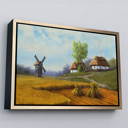 Siyah Çerçeveli Ukrayna Köy Manzarası Yağlıboya Görünüm Dekoratif Tablo