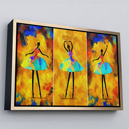 Altın Çerçeveli Afrikalı Balerin Kız Yağlıboya Görünüm Dekoratif Kanvas Tablo