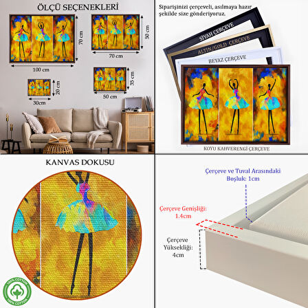 Altın Çerçeveli Afrikalı Balerin Kız Yağlıboya Görünüm Dekoratif Kanvas Tablo