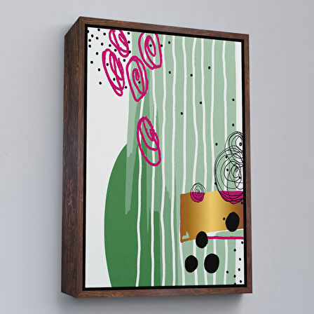 Kahverengi Çerçeveli Renkli Soyut Geometrik Şekiller Tablosu