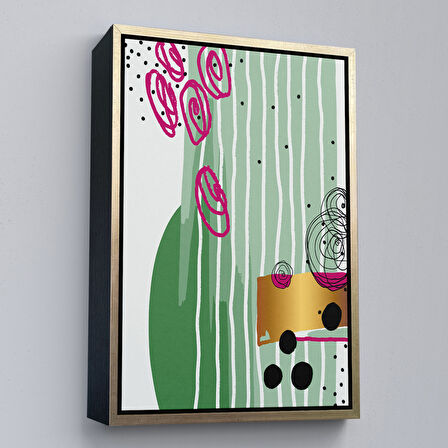 Kahverengi Çerçeveli Renkli Soyut Geometrik Şekiller Tablosu